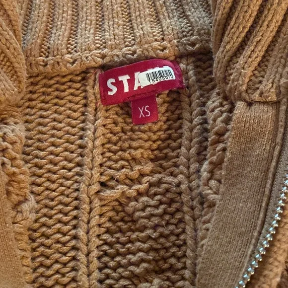 STAUD HAMPTON SWEATER XS Tan and White Cable Knit Sweater - Picture 4 of 4